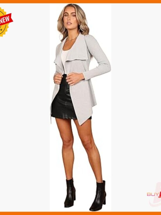 Sweaters - Stretch Knit Cardigan with Waist Tie and Waterfall Front